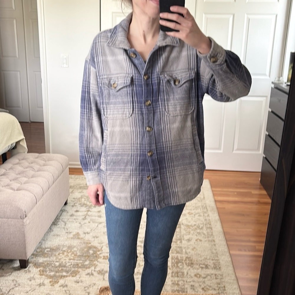 Aerie Blue Gray Plaid Button Front Shirt Jacket Size Small